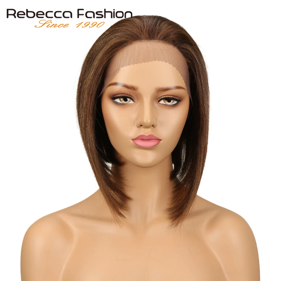 

Парики из натуральных волос Rebecca, перуанские, 4 шт., прямые волосы Реми, короткий парик Боб, блонд, коричневый, 99J цветов, бесплатная доставка