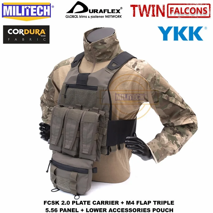 

MILITECH TW FCSK 2.0 Advanced Slickster Plate Carrier With M4 Flap Triple 5.56 Mag Panel And Lower Accessories Pouch Loadout