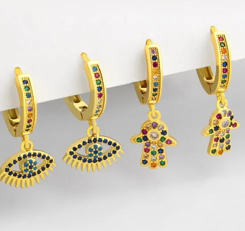 Ручная работа разноцветные латунные серьги-кольца с микрозакрепкой из фианита и