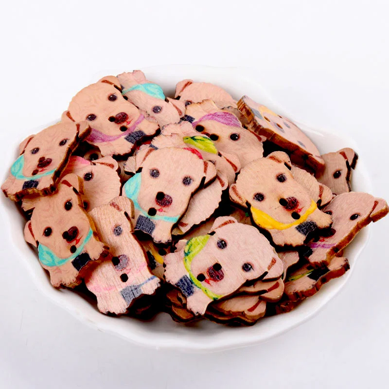 30 шт. 2 отверстия смешанные милые собаки Раскрашенные Деревянные Пуговицы