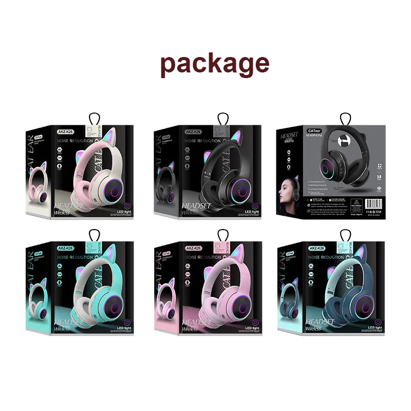 

Headset Cat Ear Wireless LED Light Mobile Phones Headphone Stereo Music Headphones Bluetooth-compatible Headset For Laptop