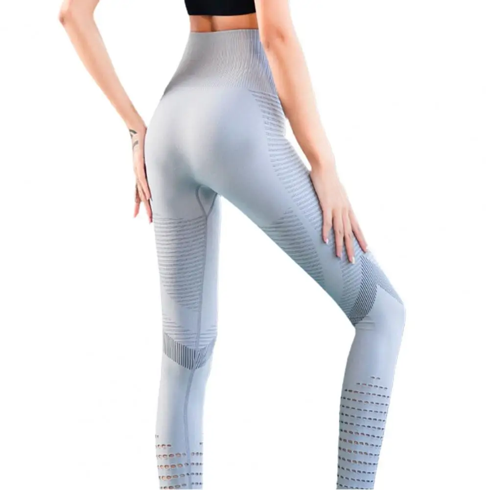 

Women High Waist Leggings Hollow Out Seamless Workout Stretchy Stripes Pants