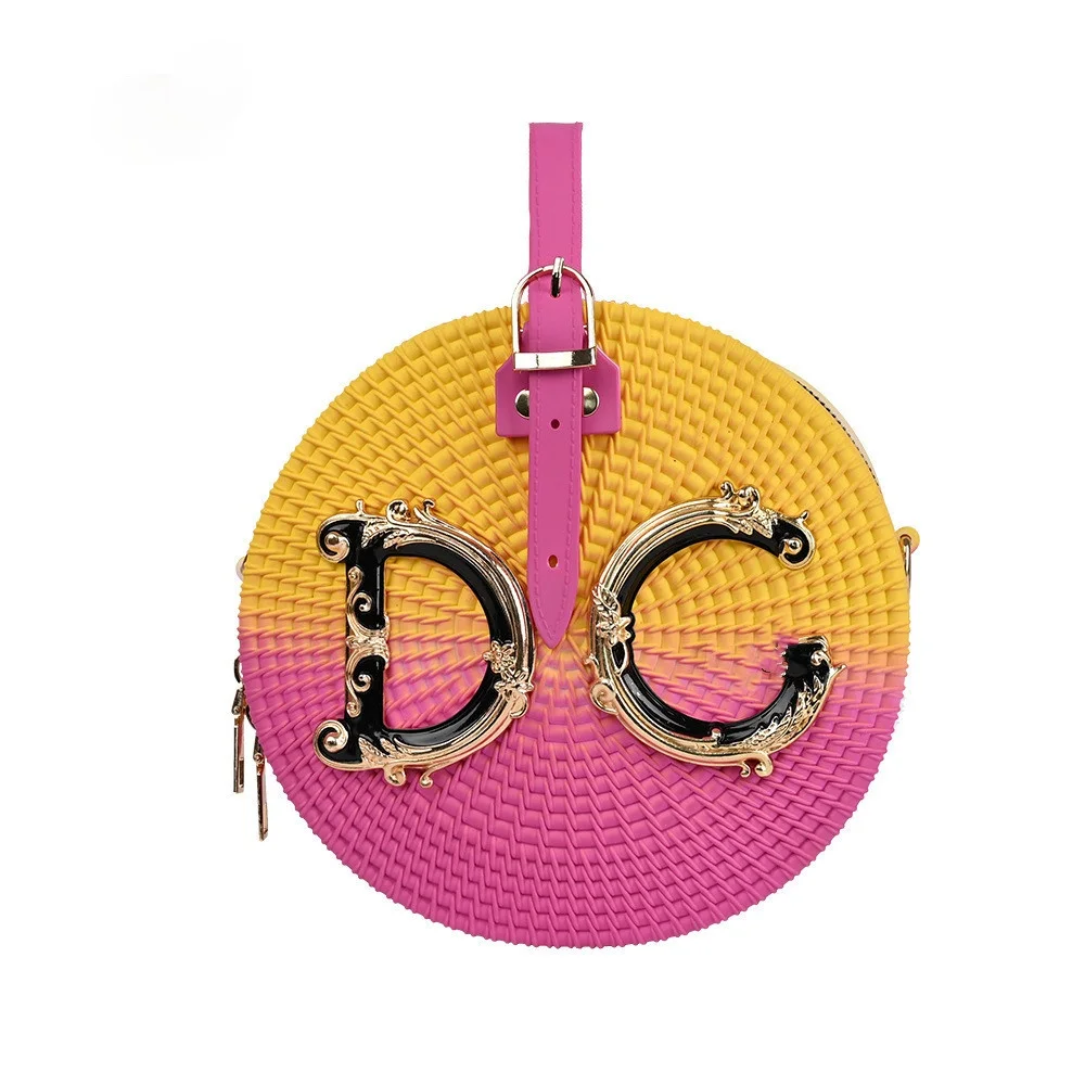 

2020 popular PVC jelly bag woven sense frosted round portable women's bag simple color matching diagonal cross bag