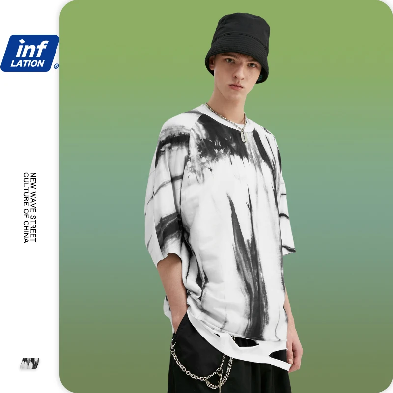 Мужская футболка из 100% хлопка с принтом инфляция свободная круглым вырезом и