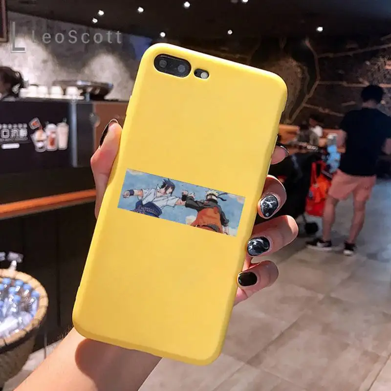 

Anime Naruto Writing Round Eye Phone Case Yellow Candy Color for iPhone 6 7 8 11 12 s mini pro X XS XR MAX Plus