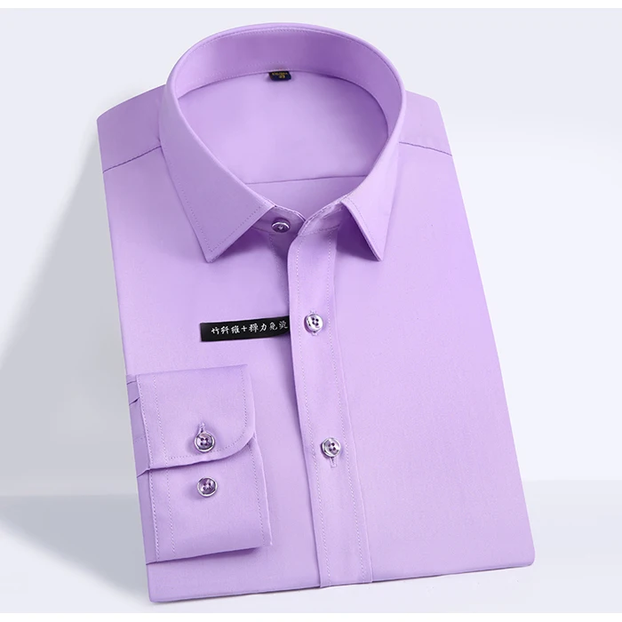 Мужская рубашка с длинным рукавом, стрейчевая, легкая в уходе, официальная, деловая, офисная/рабочая одежда, бамбуковое волокно, однотонная, соц. одежда, рубашки