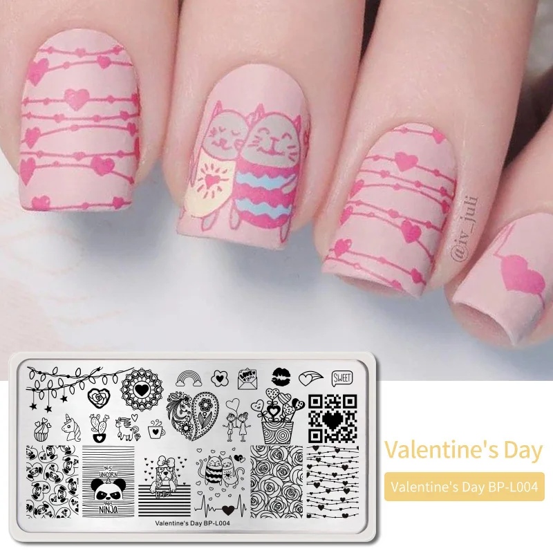 Valentines Day4 BORN PRETTY дизайн ногтей штамп штамповка шаблон цветок геометрии любовь DIY маникюр изображение пластины из нержавеющей стали дизайн ногтей трафарет - Цвет: Valentines Day4