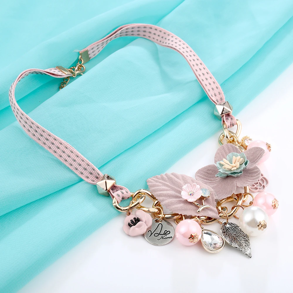 Цветочные массивные ожерелья для женщин Collier Femme колье из искусственного жемчуга Neklaces& кулоны Модные ювелирные изделия воротник подарки