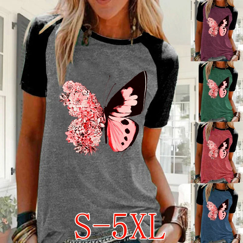 Новое модное женское летнее свободного кроя с короткими рукавами и круглым