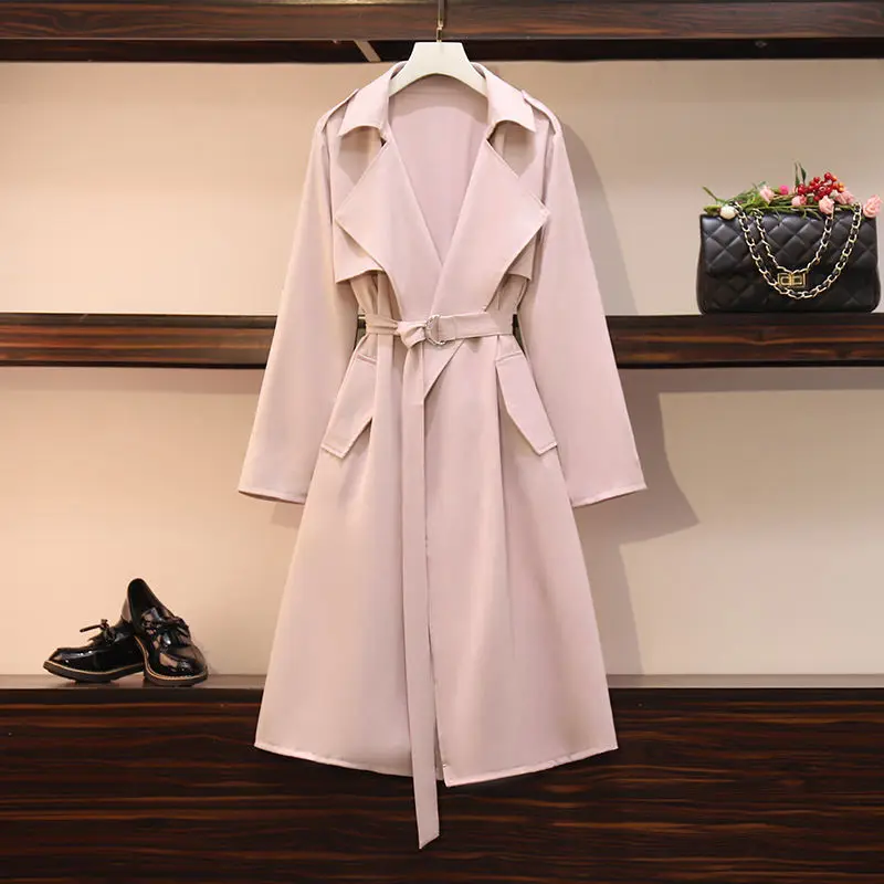 Модный Женский Тренч с отложным воротником двойными карманами однотонный на