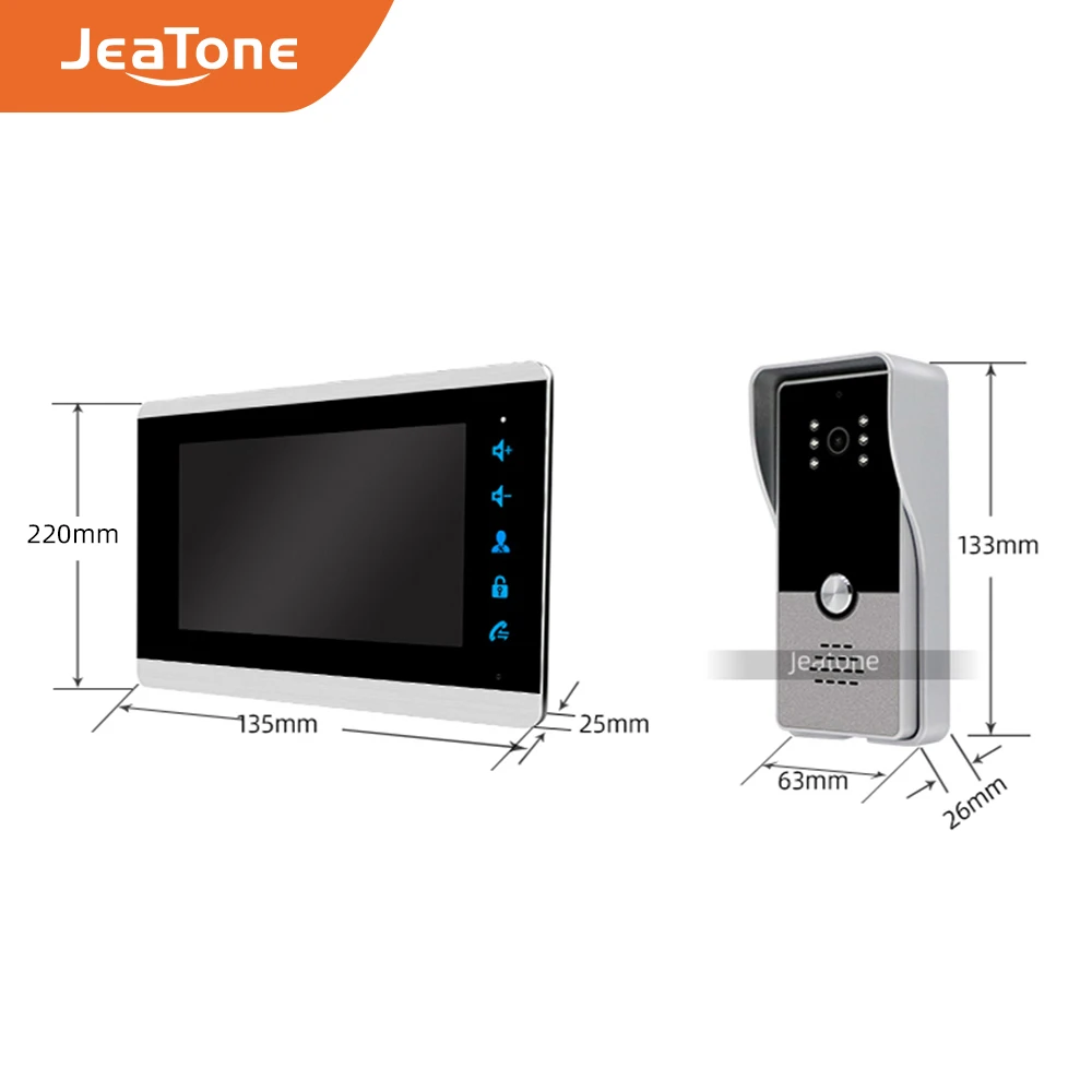 

Jeatone 7'' Video Intercom Video Door Phone System, 600TVL Wide Angle Degree/Day and Night Vision, Support English and Russian