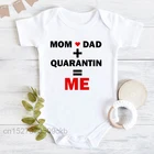 Комбинезон для новорожденных девочек и мальчиков, комбинезоны для малышей, комбинезон с коротким рукавом и буквенным принтом для мамы + папы + карантин = я, детская одежда унисекс