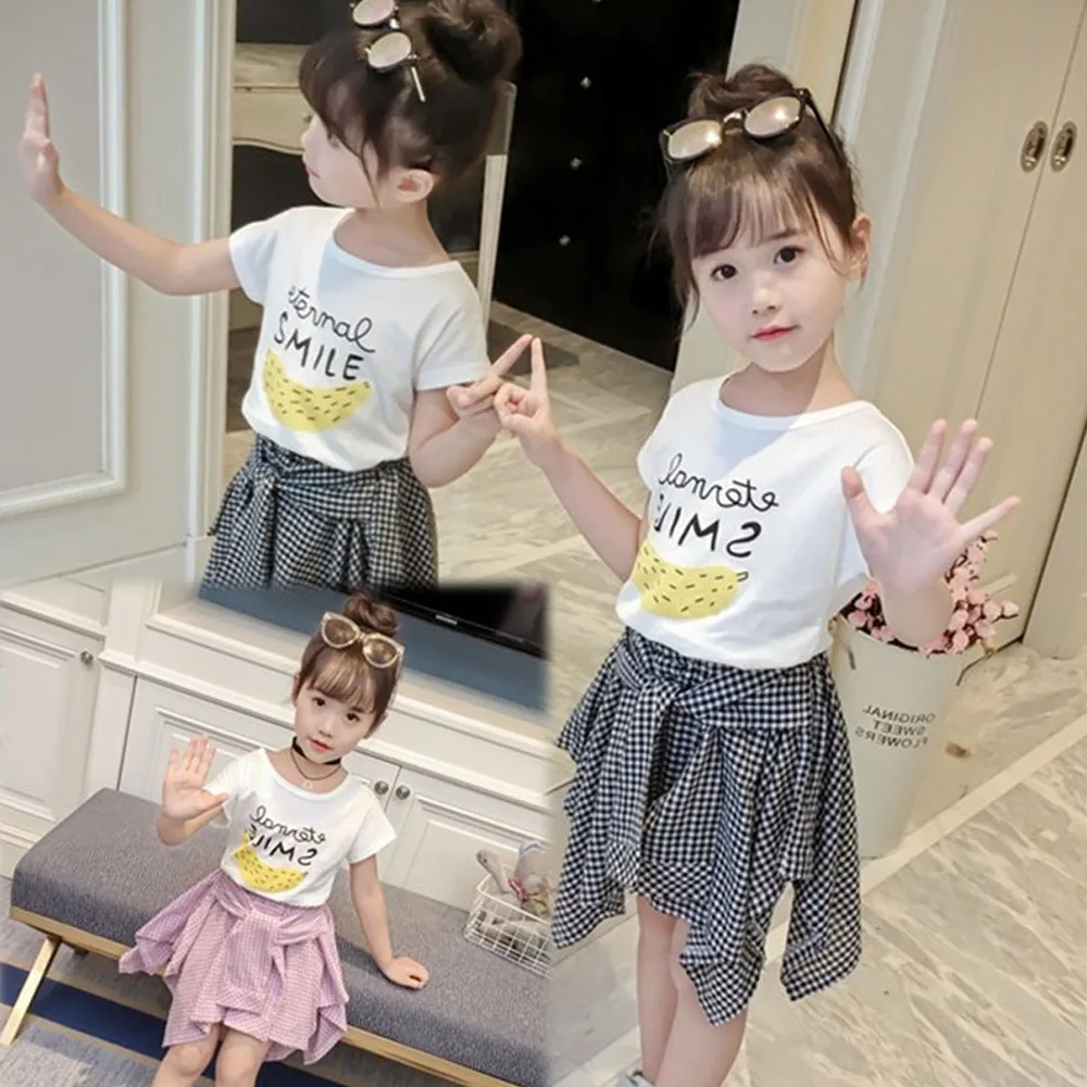 Детские костюмы одежда для девочек лето 2020 футболка с банановым принтом и