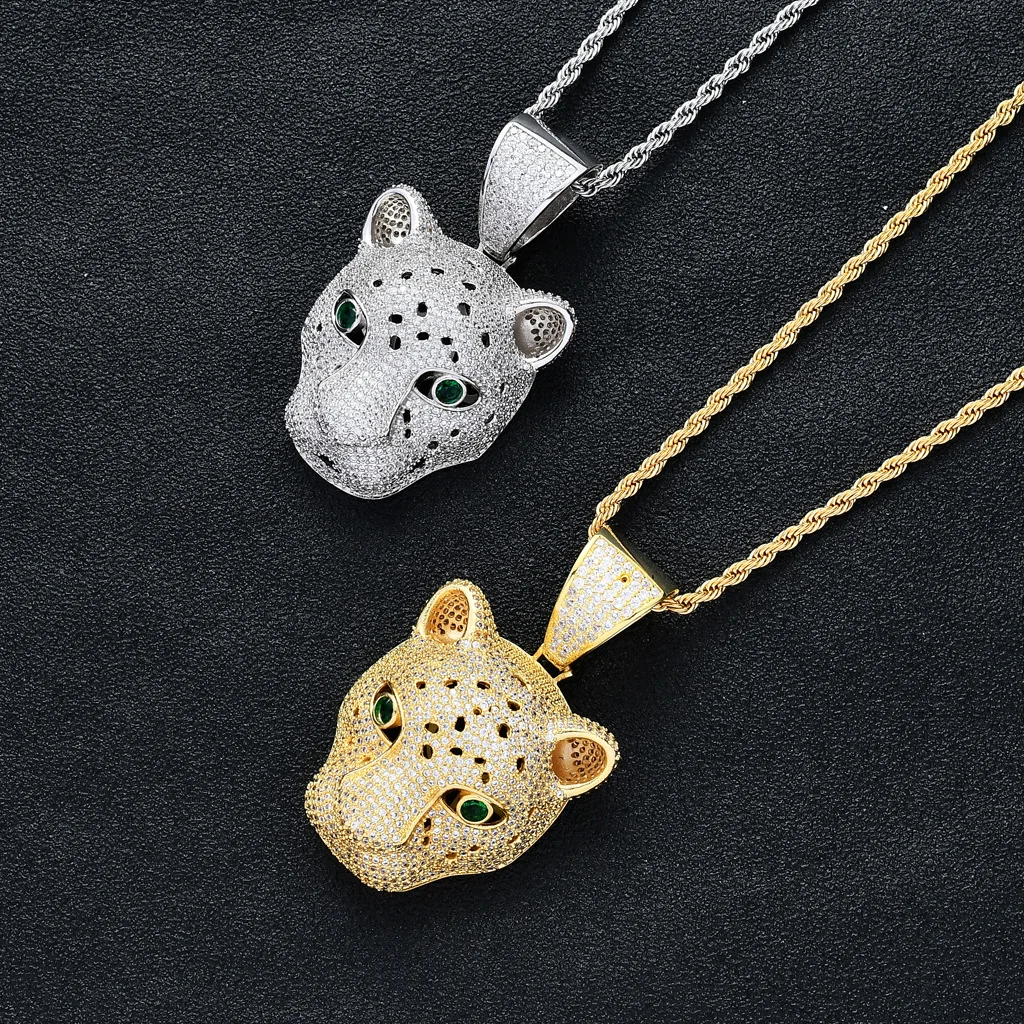 

Animal Leopard head Pendant Necklaces Gold Color Bling Cubic Zircon Men's Ms Hip hop Necklace Rock Jewelry