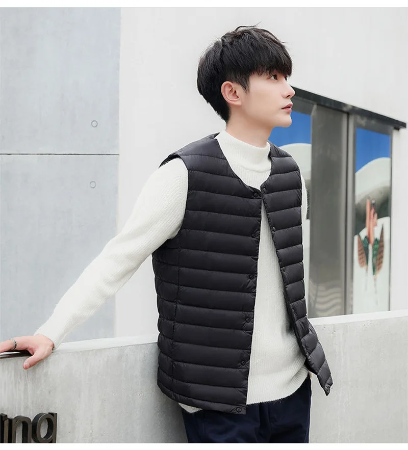 

Men Vest 95% Down Jacket Sleeveless Ultra Light Male Coat Gilet Lightweight Windproof Warm Waistcoat Portable Windproof Parka