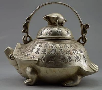 silver decorated old handwork tibet silver carved tortoise big tea pot tools wedding decoration brass