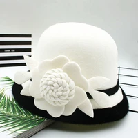 new winter women floral wool cap hats fedoras vintage western bucket hats 10 colors warm female bowler hats h3
