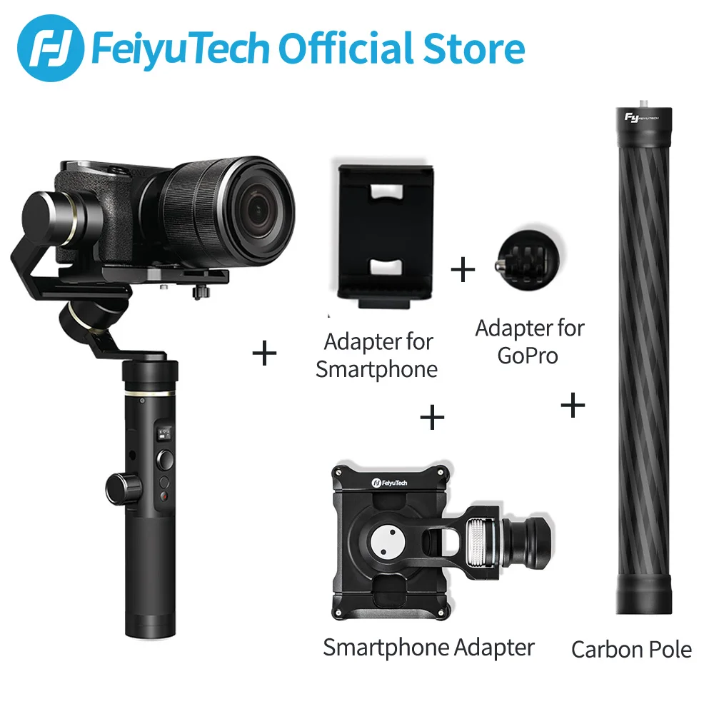 with pole adpter FeiyuTech G6 Plus 3-Axis ручка брызг карданный стабилизатор для экшн-камеры GoPro Hero 5 6 смартфонов беззеркальных карман Камера Feiyu G6P - Цвет: with pole adpter