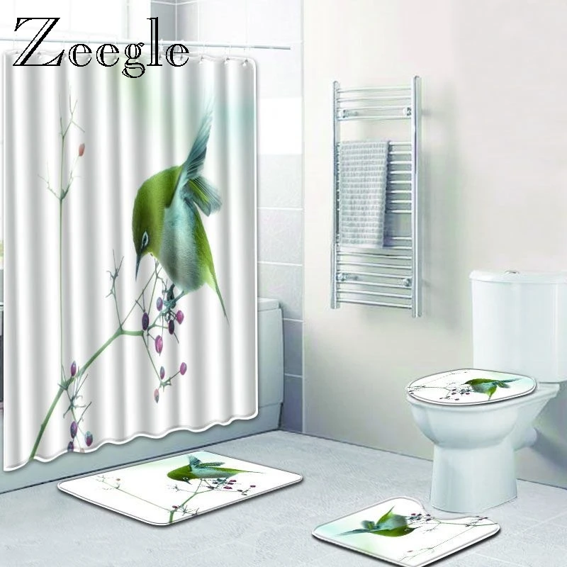 Набор ковриков для ванной Zeegle в китайском стиле занавеска душа с рисунком и