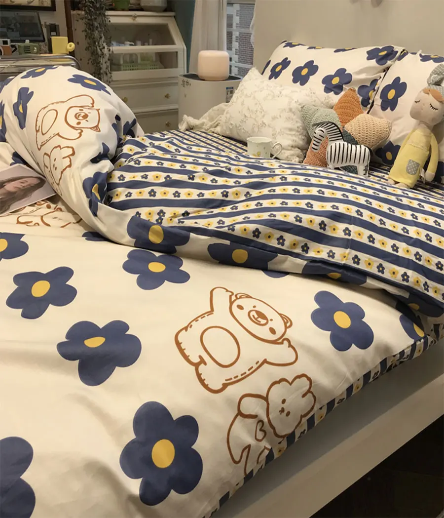 

Cartoon flower bear rabbit bedding set,single double cotton twin full queen King home textile bed sheet pillow case quilt cover