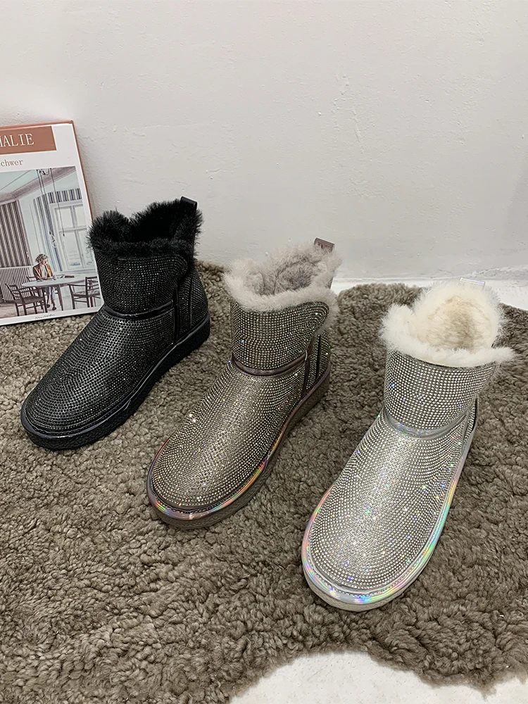 

Women's shoes snow boots 2020 new fashion plus velvet warmth flashing diamond non-slip cotton shoes