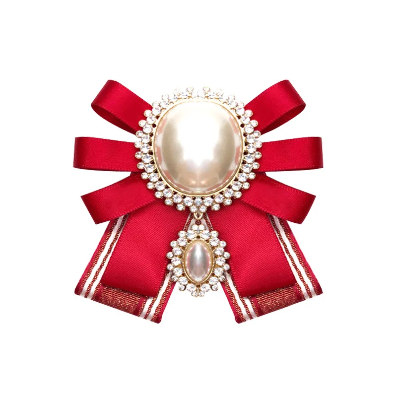 9 i-Remiel Fashion New Korean Pearl Bow Tie Brooch for Female Ancient Rhinestone Lapel Pin Badge Corsage Shirt Collar Accessories - Окраска металла: 9
