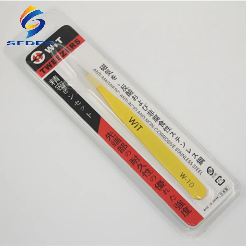 WIT ЦВЕТ: желтый Супер жесткий Высокая Точность Пинцет Набор острый нос изогнутое