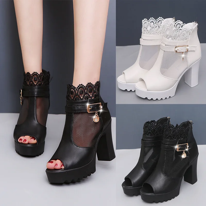 2021 new Women Shoes High Heel Sexy Square Sandals Pumps Party Ladies Peep toe Breathable uik89 | Обувь