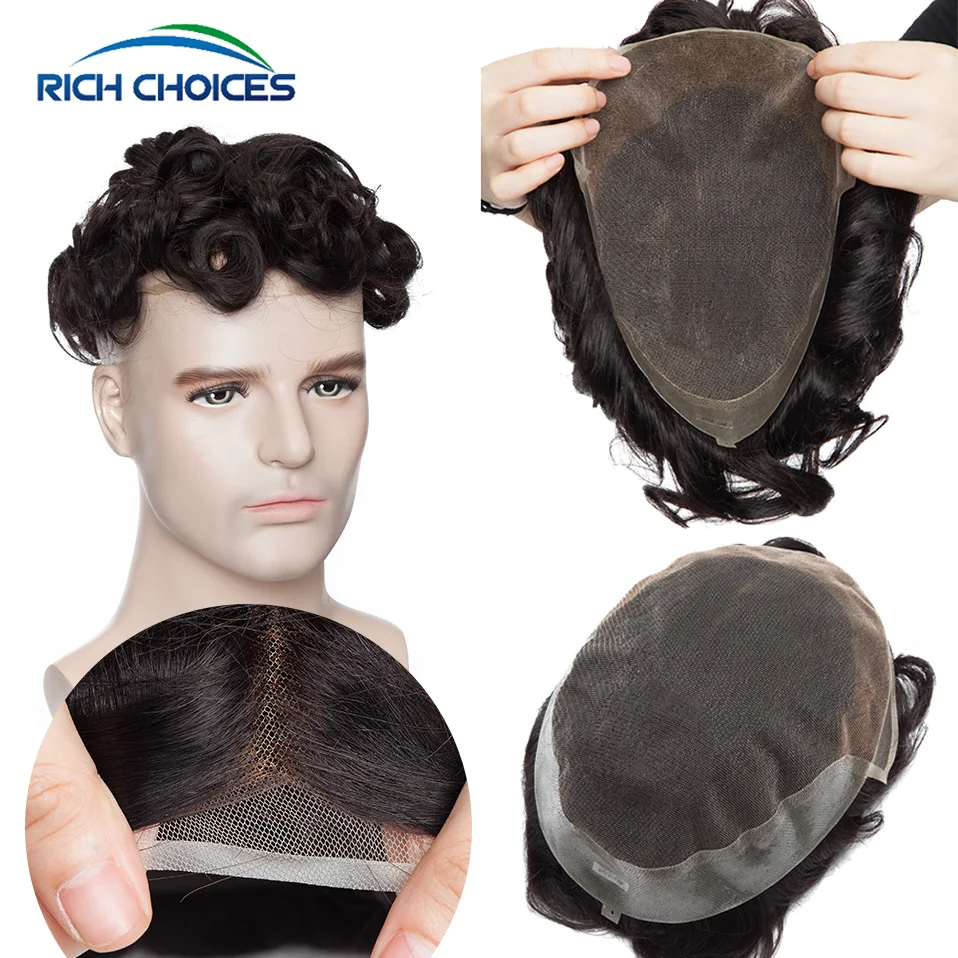 

Мужской парик 30 мм с волнистыми волосами, кружевная система волос, заменяет мужской t-образный протез на основе ПУ, плотность 130%, мужские вол...