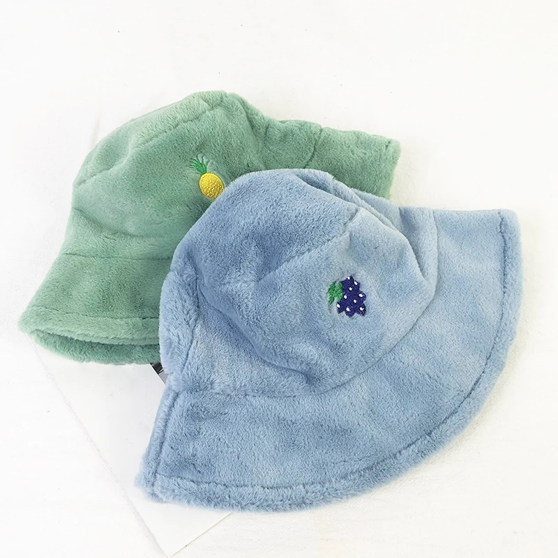 YSYX 2020 New Autumn Winter Bucket Hats Female Fruit Embroidery Bucket Hats Plush Warm Basin Cap's Velvet Fisherman Cap's YS:077