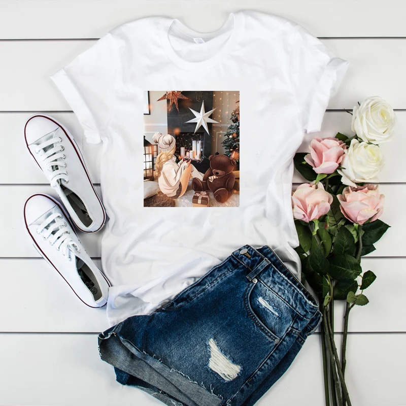

Women Lady T Shirt Merry Christmas Warm Wishes Printed Tshirt Ladies Tee Shirt Women Female Tops Clothes Graphic T-shirt
