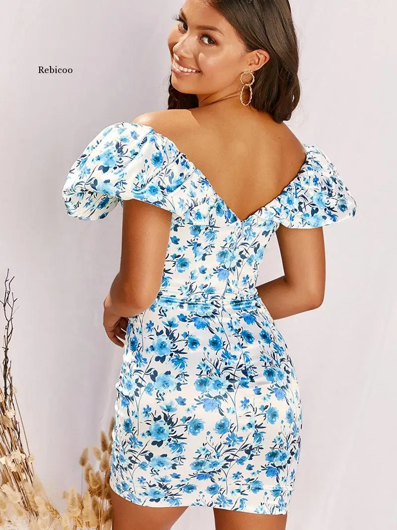 

Satin Off Shoulder Sexy Dress Women Print Mini Night Club Party Dress Ruffled Backless Bodycon Summer Dresses Vestidos