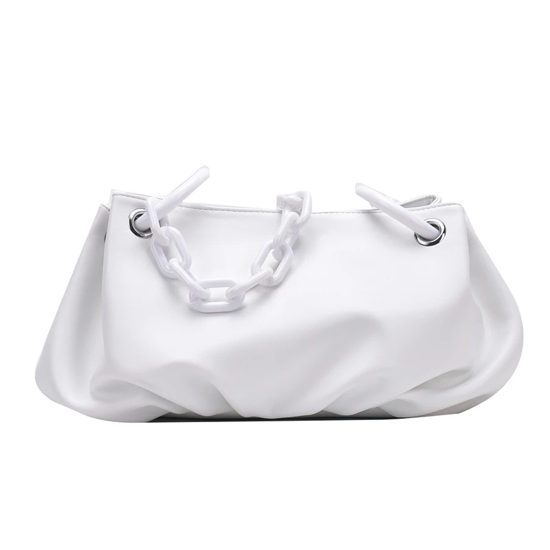 

TEENA Acrylic Chain Design Small PU Leather Bags For Women 2020 Simple Solid Color Shoulder Handbags Travel Armpit Bag Hand Bag