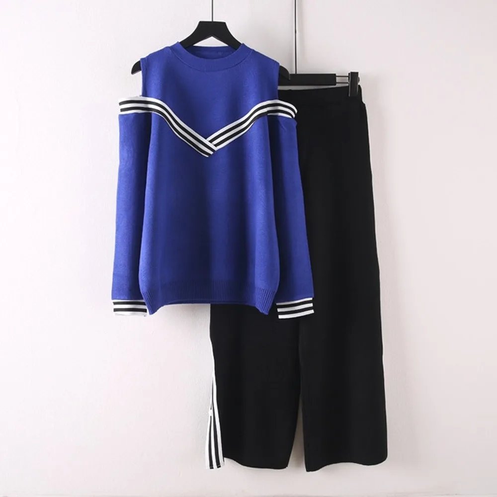 Зимний комплект из двух предметов свитер с открытыми плечами женский свободный