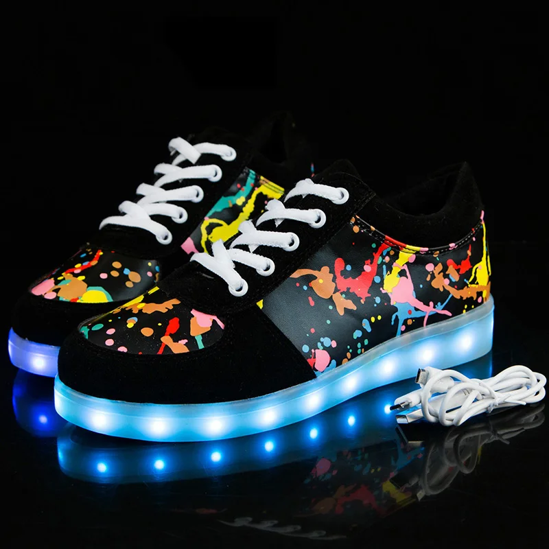A81-Graffiti Size 30-44 Kids Luminous Sneakers for Girls Boys Women Shoes with Light LED Shoes with Luminous Sole Glowing Sneakers LED Shoes - Цвет: A81-Graffiti