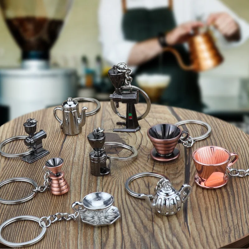 Creative Barista Coffee Tamper Keychain Machine Handle Moka Pitcher Keyring Portable Coffeeware Espresso Accessories Gift | Украшения и