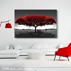 Красное дерево жизни, Художественная Картина на холсте, черно-белый пейзаж, Настенная картина, гостиная, современный постер для украшения дома