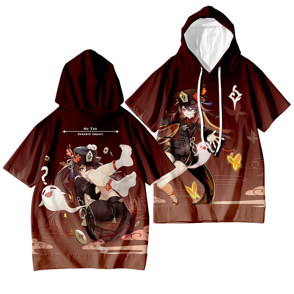 

Anime Genshin Impact Hu Tao Casual Blouse T-Shirt Haori Coat Men Women Student Summer New Unisex Loose Short Sleeve Tops Pants