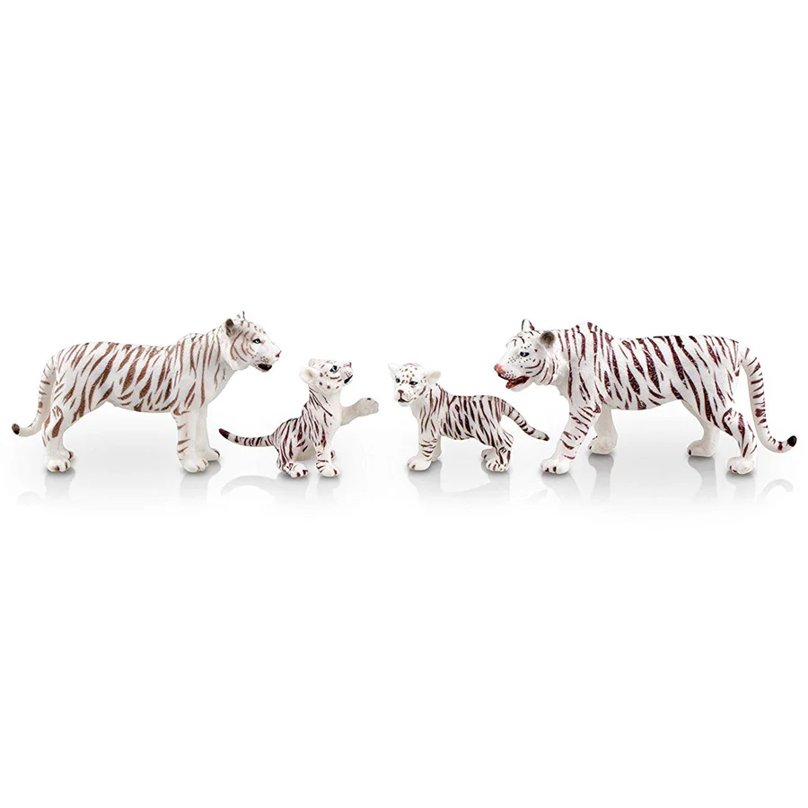 White Tigers 4pcs Реалистичные фигурки диких животных лев, белые тигры, леопарды, пантера с детенышами, 2-" Сафари животные модель фигурки семейный набор - Цвет: White Tigers 4pcs