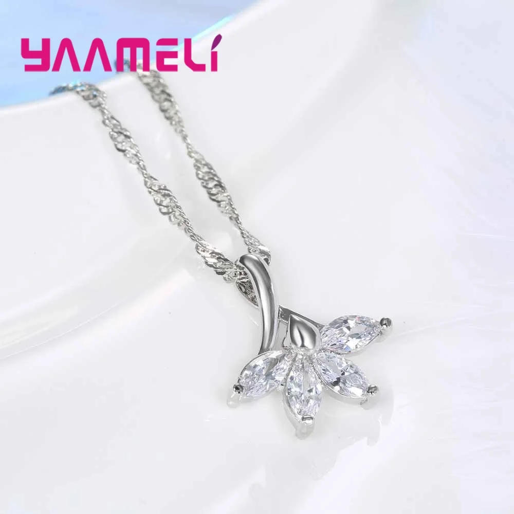 

Women 925 Sterling Silver Crystal Pendants Necklaces For Wedding Jewelry Gifts Fashion Cubic Zircon Geometric Necklace