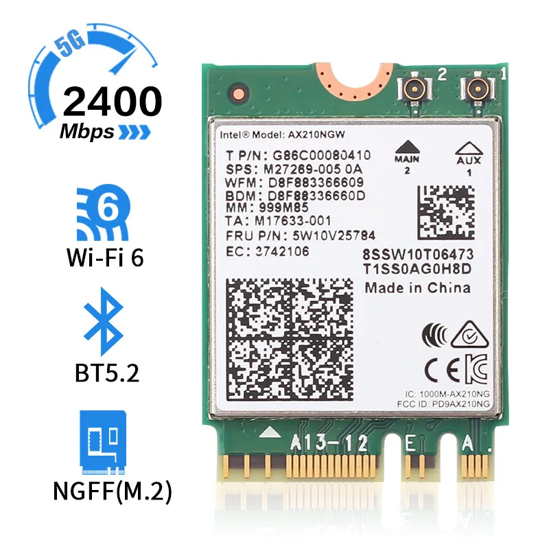 

2.4Gbps WiFi 6 AX210 Dual band 2.4G/5Ghz 802.11AX Bluetooth 5.2 WI-FI 6E WiFi Card Wireless Network Adapter For Windows 10 Linux