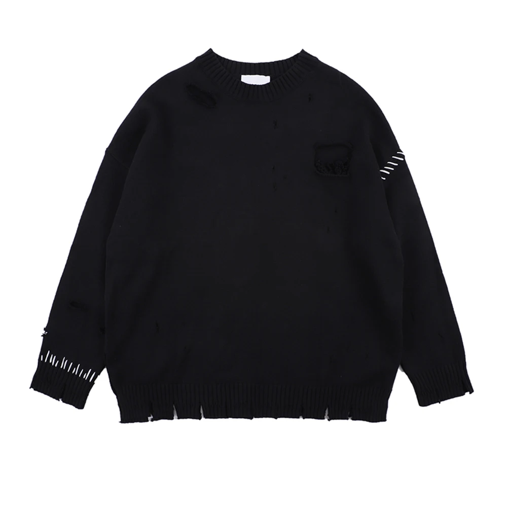 

High Street Oversized Sweater Harajuku Men Women Fashion Pullover Sweater Knitting Distressed Hole Hip Hop Sweaters Long Sleeve