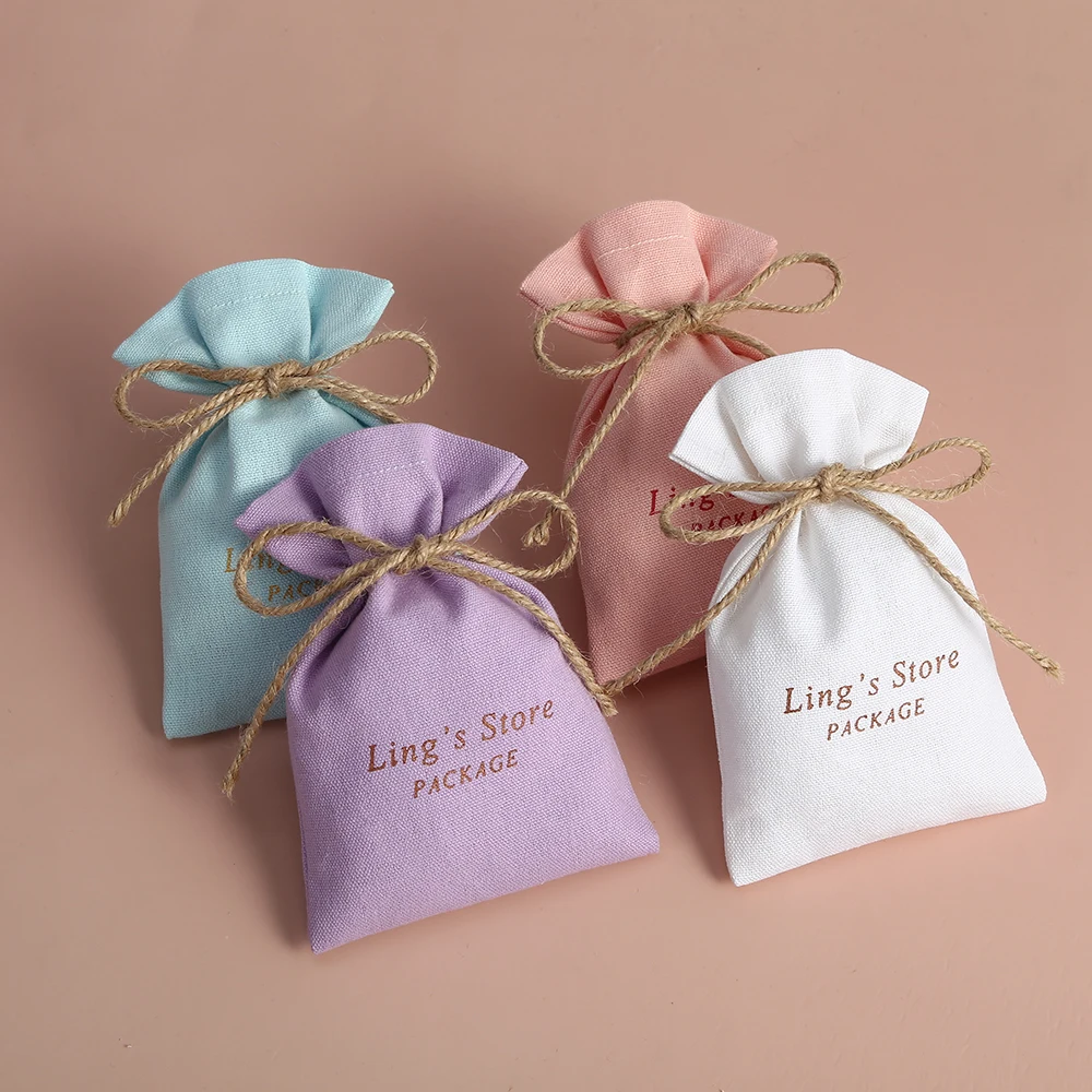 

100pcs Drawstring Cotton Burlap Bucket Jewelry Bag Pouch for Wedding Party Candy Gift Bag Organizer Custom Logo Jewelry Packing