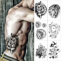 clock lion knife temporary tattoo sticker for men women rose owl wolf fox waterproof fake henna tiger animal body art tatoo