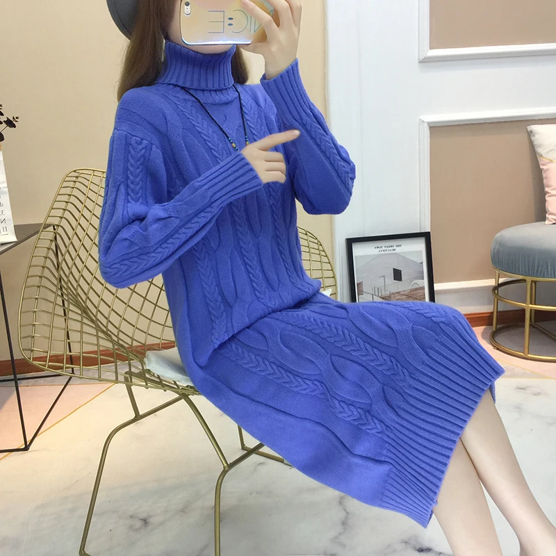 

Long sleeve Turtleneck sweater wommen Autumn Winter New Knitted pullover female Thicken Loose Pullover women sweater Long dress