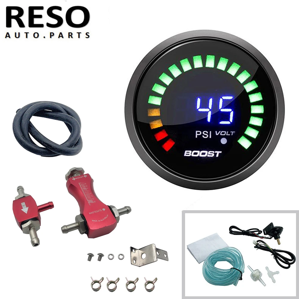 

RESO---2”52mm Digital Electronic BOOST GAUGE w/0-30PSI Manual Boost Controller Kit RED/BLUE/BLACK