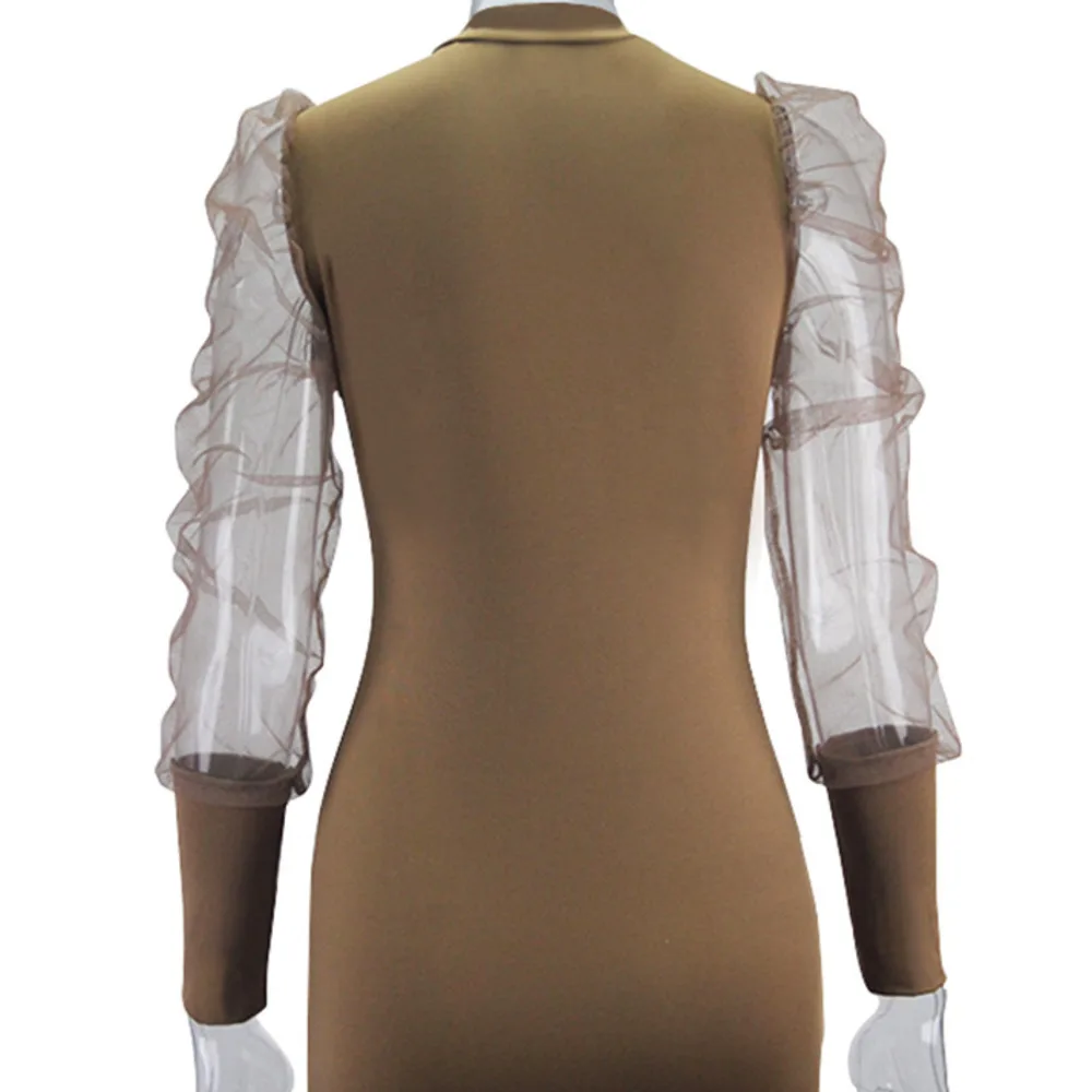 

BacklakeGirls Half-turtleneck See Through Mesh Long Sleeve Mini Party Dress 2021 Patchwork Slim Bodycon Sexy Club Vestidos