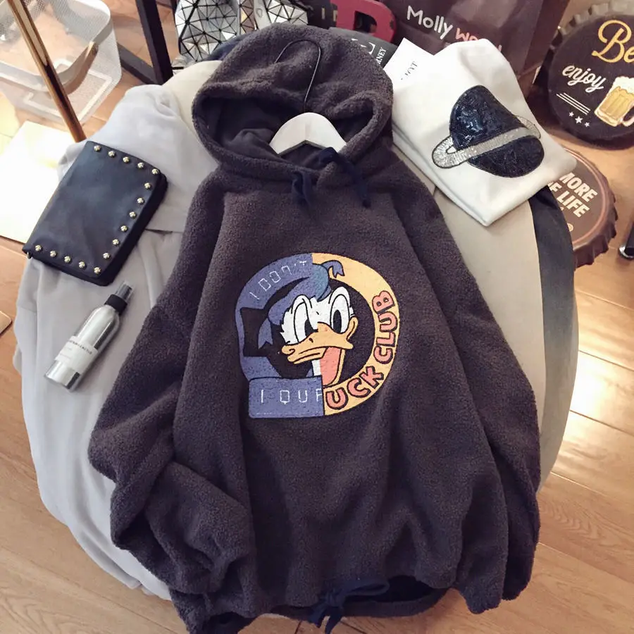 

Donald Duck Plus Velvet Sweater Women's New Hoodie Loose Padded Jacket Autumn And Winter Plus Velvet Padded Jacket