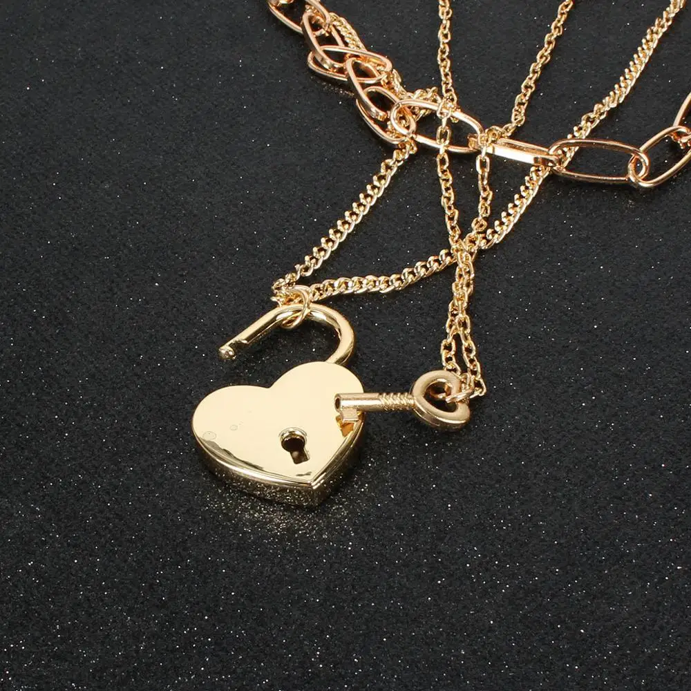 Мульти Слои ключ блокировки для влюбленных подвеска Чокер ожерелье в стиле панк