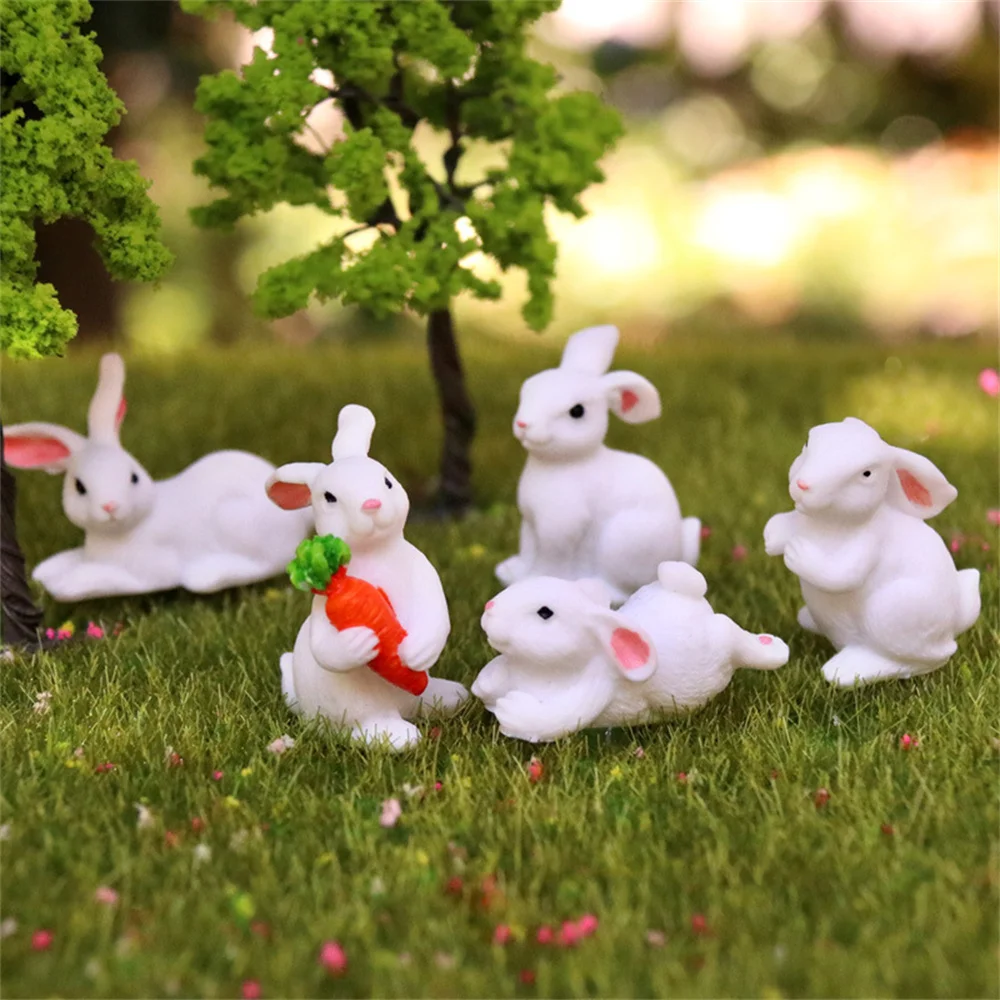 

1/4pc Cute Rabbit Easter Ornament Miniature Hare Animal Figurine Resin Craft Mini Bunny Home Office Desktop Garden Decoration